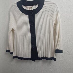 Cream and black 3/4 sleeve button down cardigan